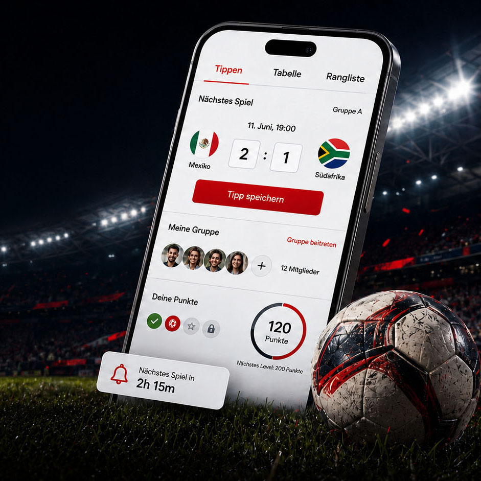 WM-Tippspiel — Smartphone-Vorschau im Stadion